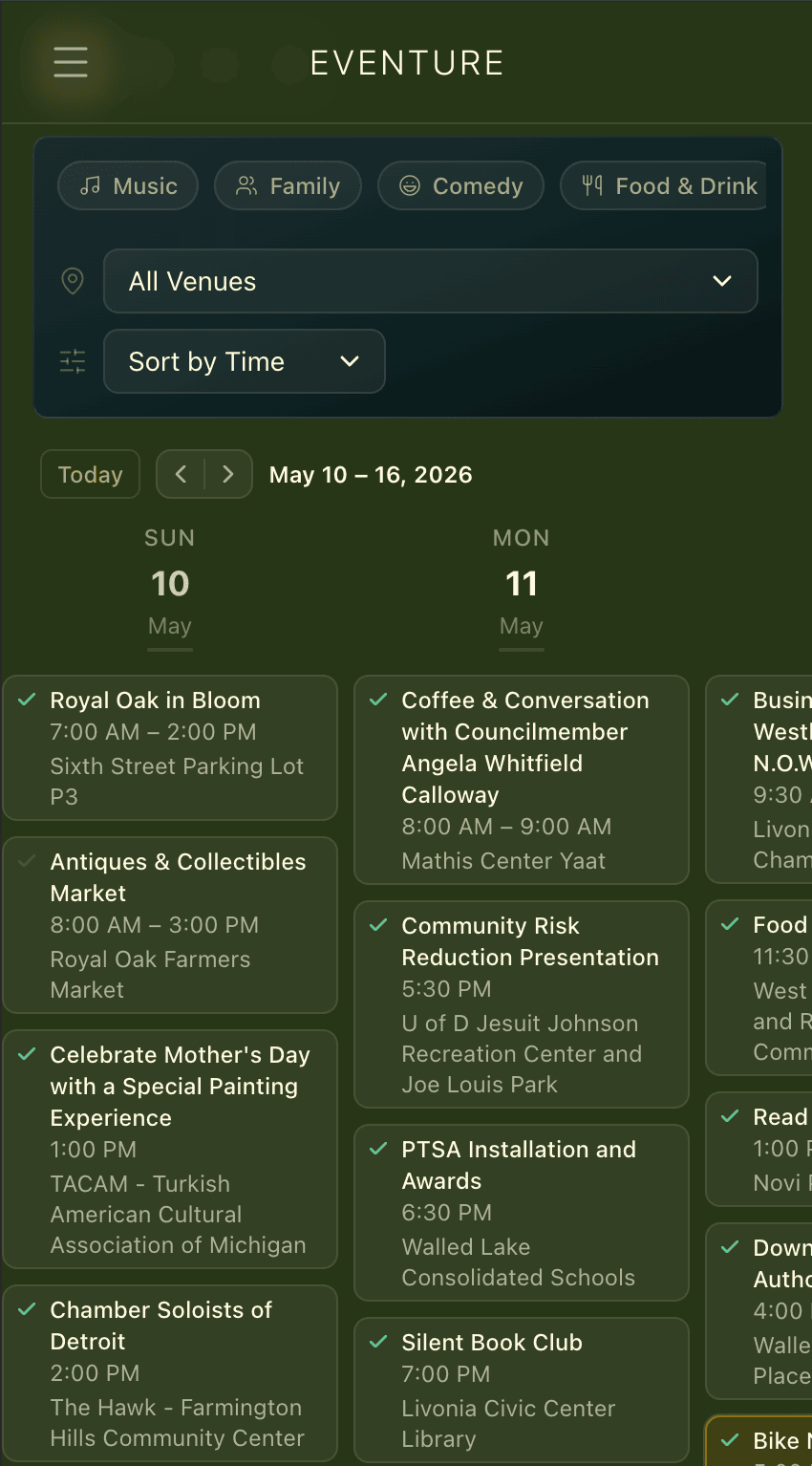 Eventure dashboard example